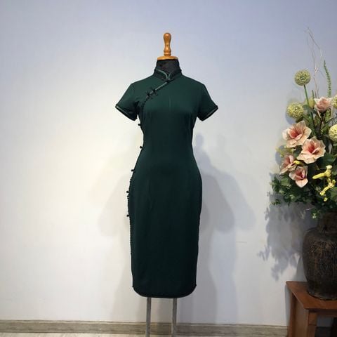 Sườn Xám Thun Viền Ren Đen