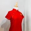 Sườn Xám Cotton Đỏ Cành Đào Thêu