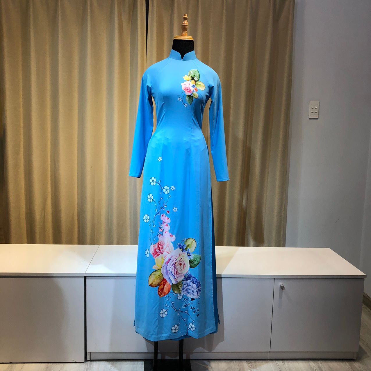 Áo Dài Hoa Hồng Hoa Tú Cầu