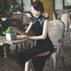Sườn Xám không tay nhung đen