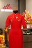 Sườn Xám Cô Dâu Tay Lưới Kết Hoa Mai Vàng