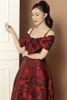 Đầm Xòe Gấm 2 Dây Trễ Vai