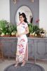 Sườn Xám Lụa Latin Chim Hạc Quạt
