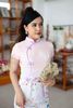 Sườn Xám Tơ Nhung Hoa Tím Cà