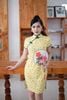 Sườn Xám Lụa Hoa Vàng Xuân Tươi