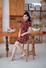 Sườn Xám Thun Hoa Hồng Ngắn