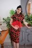 Sườn Xám Thun Hoa Hồng Dài