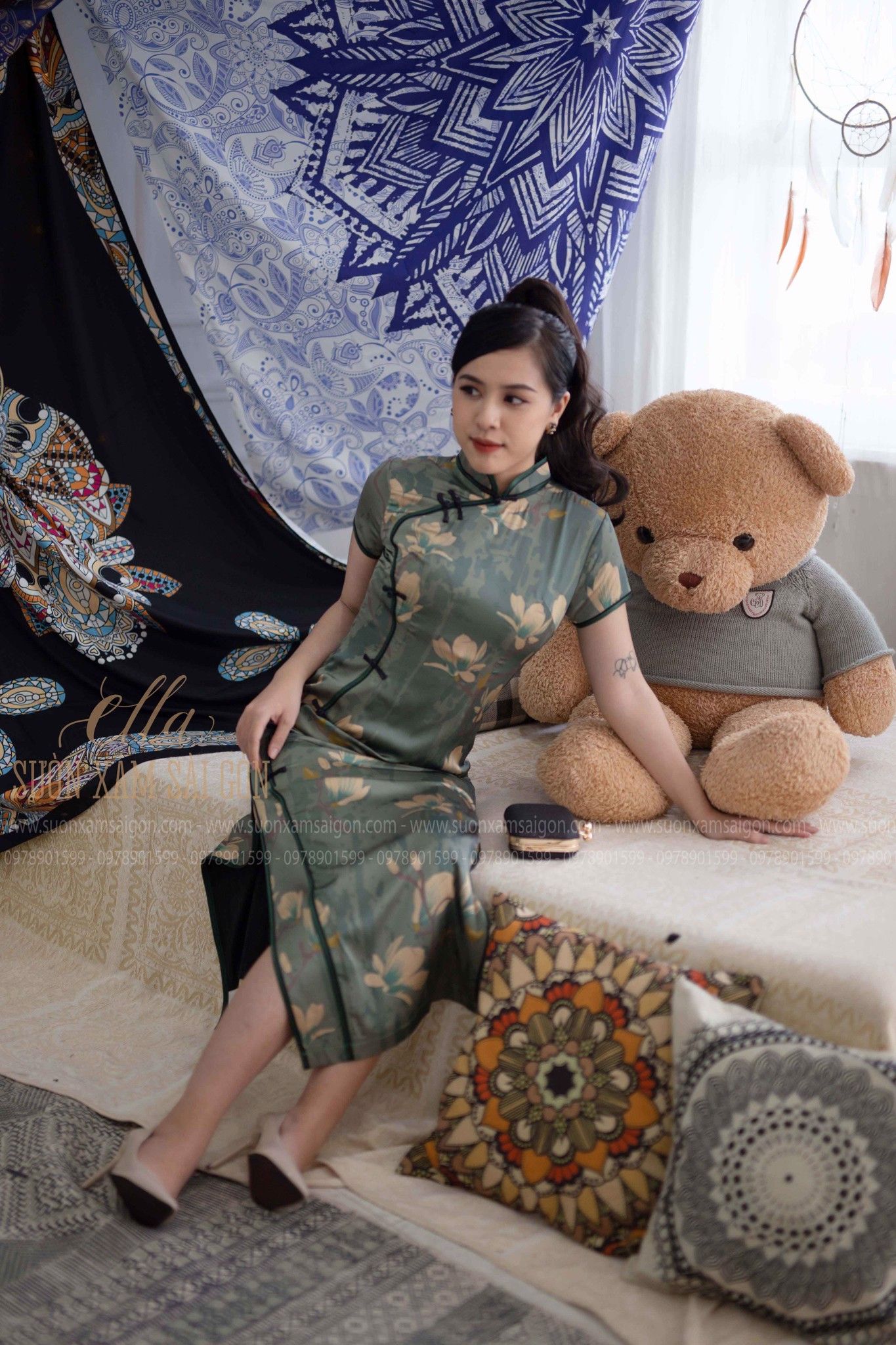 Sườn Xám Lụa LaTin Hoa Ngọc Lan