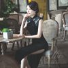 Sườn Xám không tay nhung đen