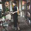 Sườn Xám không tay nhung đen