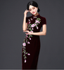 Sườn Xám Nhung Dài Hoa Cườm