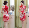 Sườn Xám Lụa Hoa Sim Đỏ