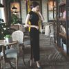 Sườn Xám không tay nhung đen
