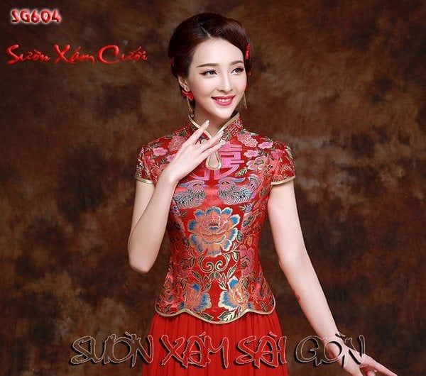Sườn Xám Cưới Rời Gấm Phả Song Hỷ