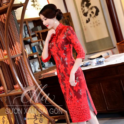 Sườn Xám thun dệt qua gối