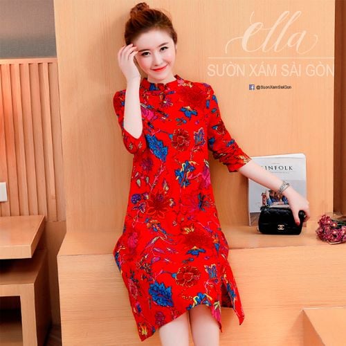 Sườn Xám Cách Tân Linnen Tay dài