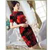 Sườn Xám Nhung Hoa Hồng Lửa