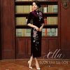 Sườn xám nhung dài thêu hoa mẫu đơn