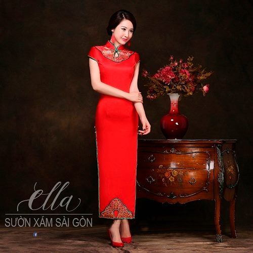 Sườn Xám Cưới Hoa Văn