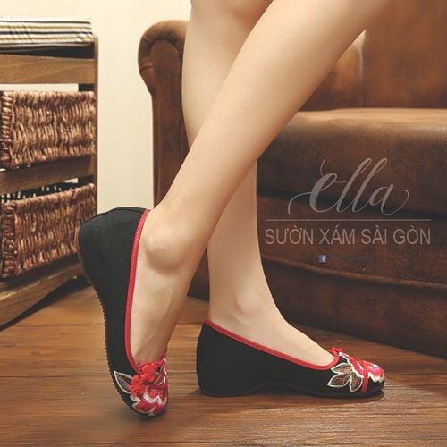 Giày BB Thêu Hoa Mẫu Đơn Mũi