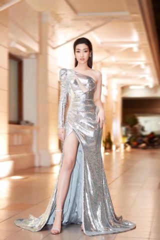 Dạ hội kim sa lệch vai tay dài