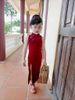 Sườn Xám Nhung Trơn Bé Gái