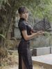 Sườn Xám Gấm Hoa Hồng Đen