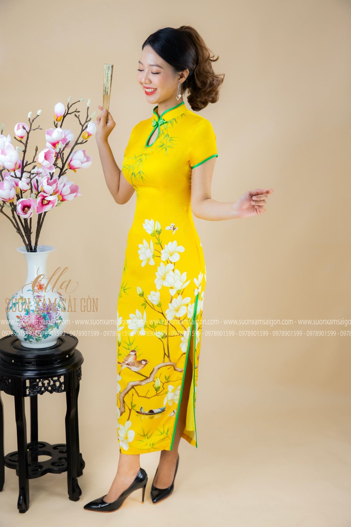 Sườn Xám Lụa LaTin Hoa Mộc Lan
