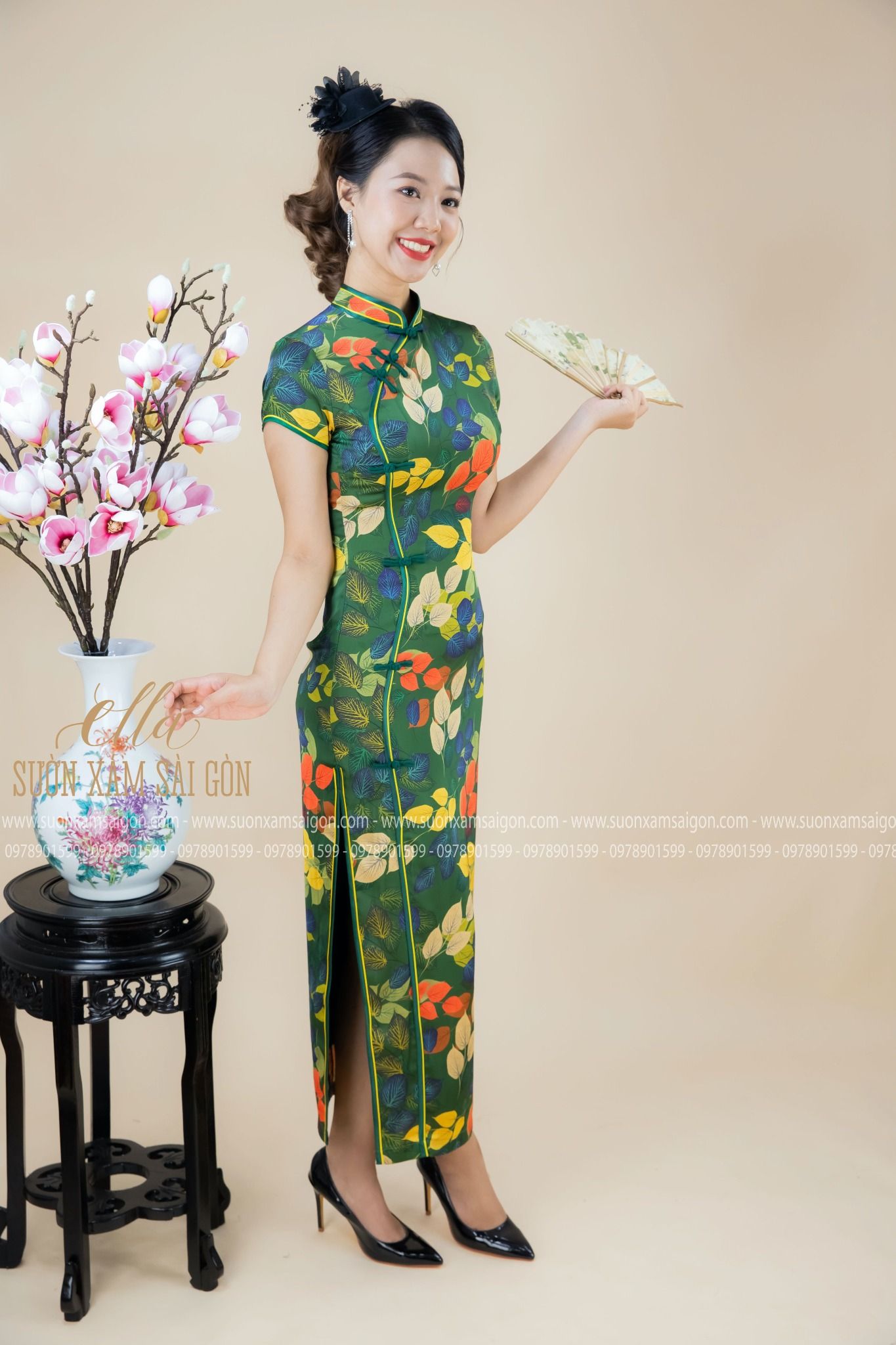 Sườn Xám Lụa Lá Rơi
