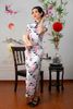 Sườn Xám Thun Hoa Mẫu Đơn Trắng Hồng