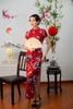 Sườn Xám Thun Hoa Mẫu Đơn Đỏ Đô