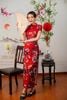 Sườn Xám Thun Hoa Mẫu Đơn Đỏ Đô