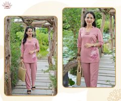 Bộ Pháp Phục Vẽ Sen Nút Cổ Cách Điệu