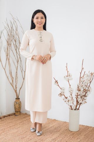 ÁO DÀI LINEN ẤN THÊU HOA