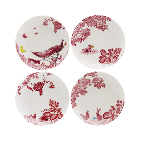 A CURIOUS TOILE - SET OF 4 X 15CM ASSORTED SIDE PLATE (RED)