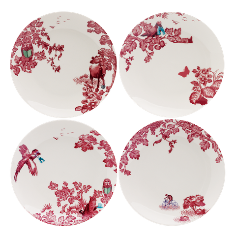 A CURIOUS TOILE - SET OF 4 X 21CM ASSORTED SALAD PLATE (RED)
