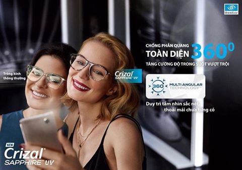  Tròng Kính Pháp Essilor Crizal Sapphire 360° Blue UV Capture 