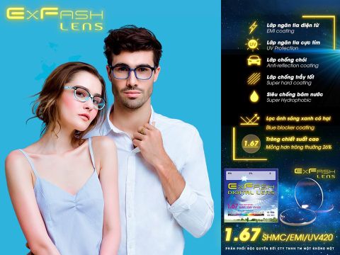  Tròng Kính Siêu Mỏng Lọc Ánh Sáng Xanh Exfash Digital Lens 1.67 SHMC UV 420 Blue Ray 