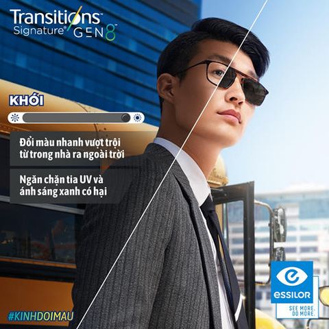  Tròng Kính Đổi Màu Khói Essilor Crizal Transitions Signature Gen 8 Chính Hãng 