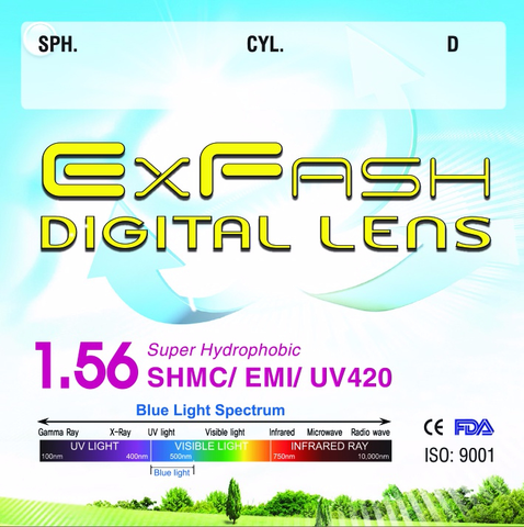  Tròng Kính Lọc Ánh Sáng Xanh Exfash Digital Lens 1.56 SHMC UV 420 Blue Ray 