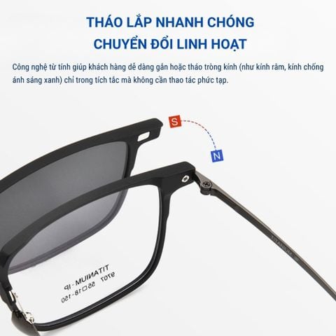  Kính Râm Cận Clip On 9707 Bộ 2 Kẹp Kính 
