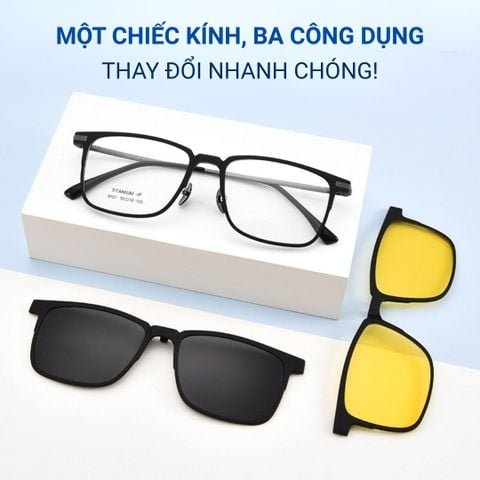  Kính Râm Cận Clip On 9707 Bộ 2 Kẹp Kính 