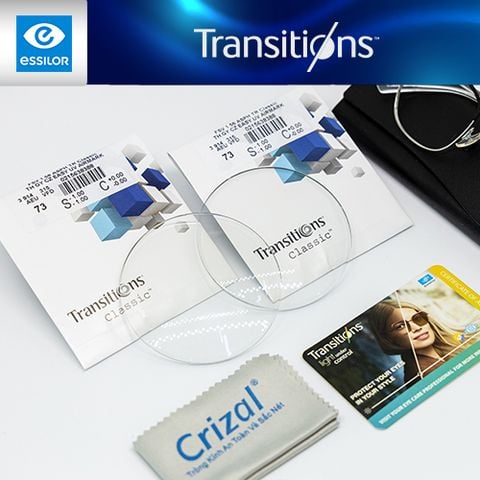  Tròng Kính Đổi Màu Cắt Ánh Sáng Xanh Essilor Crizal Transitions Classic 