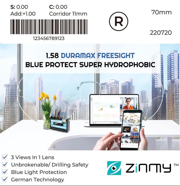  Đa Tròng Chống Bể Kỹ Thuật Số Freeform Tầm Nhìn Rộng Đổi Màu Đậm + Lọc Ánh Sáng Xanh Zinmy Freesight Blue Sun 1.58 