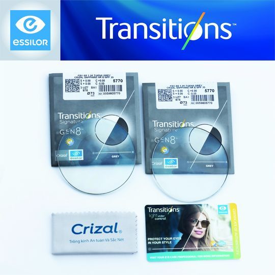  Tròng Kính Đổi Màu Khói Essilor Crizal Transitions Signature Gen 8 Chính Hãng 