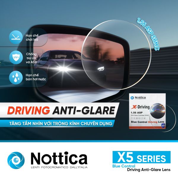  Tròng Kính Chuyên Dụng Lái Xe Nottica X5 1.56 ASP Driving 