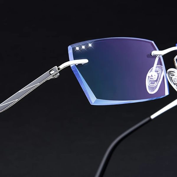  Kính Không Gọng Titanium Zoson 619HT Vát Cạnh Kim Cương, Đính Hạt 