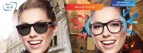  Tròng Kính Đổi Màu Khói Chemi 1.74 PhotoBlue Chống ánh Sáng Xanh 