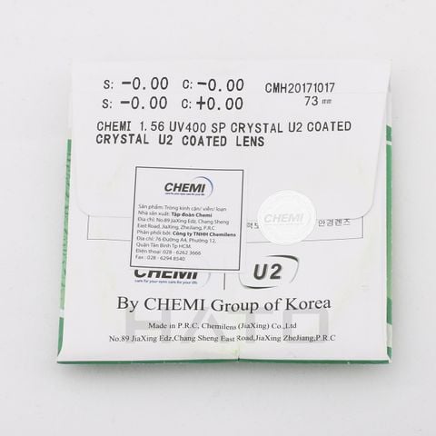  Tròng Kính Chemi U2 Crystal Coated 1.56 UV400 