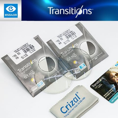  Tròng Kính Đổi Màu Khói Essilor Crizal Transitions Signature Gen 8 Chính Hãng 